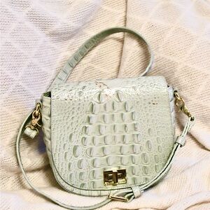 Brahmin Pale Mint Croc-Embossed Leather Crossbody Bag with Gold Hardware